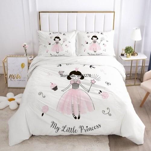 Pink White Lovely Bedding Set for Baby Kids Children Princess Cartoon Crib Duvet Cover Set Pillowcase Quilt Cute King Queen Size