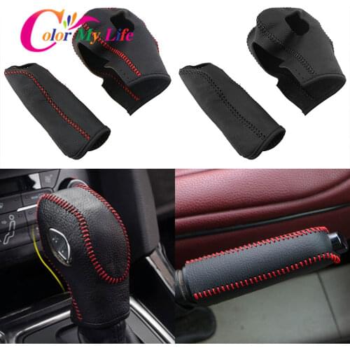 Color My Life Leather AT Gear Head Shift Knob Case Cover Gear Collars for Ford New Fiesta MK7 2009 - 2015 Ecosport 2012 - 2017