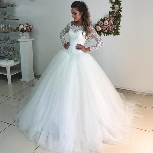 Lace Ball Gown Wedding Dresses Simple Off The Shoulder Long Sleeves Wedding Bride Gowns Floor Length Plus Size robe de mariee