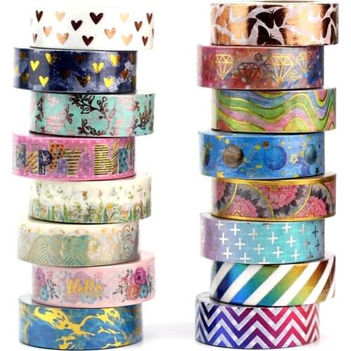10M Cute Cross Leaves Hearts Gold Foil Washi Tape Paper Scrapbooking Masking Tape Adhesive Sticker Decorative Stationery Tapes
