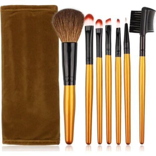 Hot selling Cheap 7pcs coffee goat synthetic hair powder brush make up brush kits cosmetic tools set