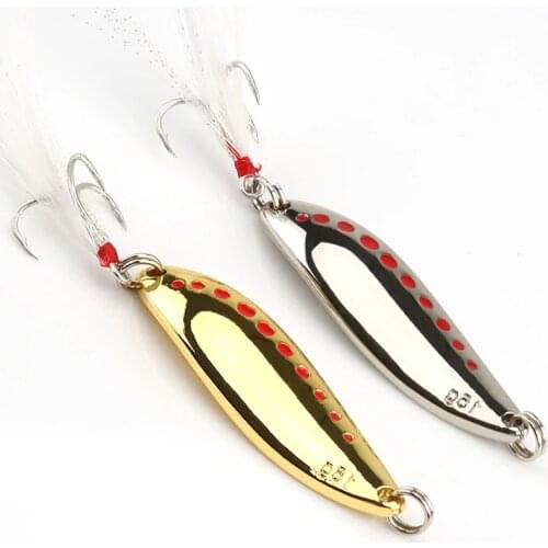 Hot Metal Spoon Spinner Fishing Lure Hard Baits 5 7.5 10 15 20g Sequins Noise Paillette with Feather Treble Hook Fishing Tackle