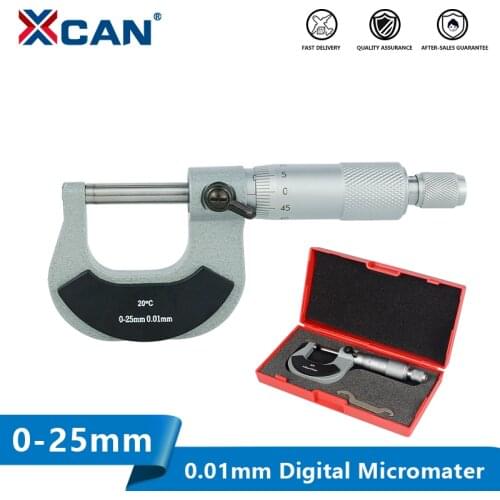 XCAN Caliper Micrometer 0-25mm 0.01mm Outerside Micrometer Metric Gauge Carbon Steel Measuring Caliper