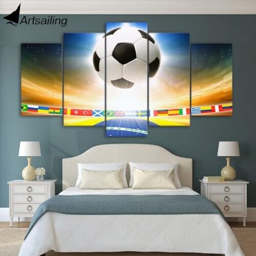 Artsailing 5 Painting International Football Match Pictures Soccer Flags Modular Posters and Prints Modern Sport Canvas Prints