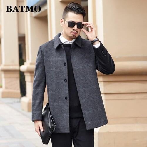 BATMO 2020 new arrival autumn&winter silk&wool jackets men,mens smart causal plaid wool jackets 19A088