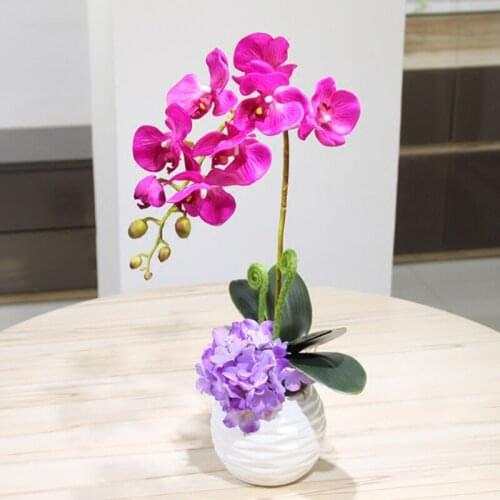 Top Quality Touch Butterfly orchid Potted set Artificial Hydrangea Silk flowers bonsai plants pot culture wedding Home Decor