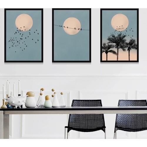 Sun Moon Bird Palm Tree Landscape Wall Art Canvas Painting Nordic Posters And Prints Wall Pictures For Living Room Wall Decor
