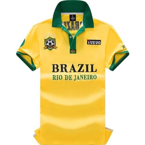 2021 New Summer Brazil Football Mens Polo Shirts 100% Cotton Loose Oversized Short Sleeves Embroidery Sports Hommes Clothing