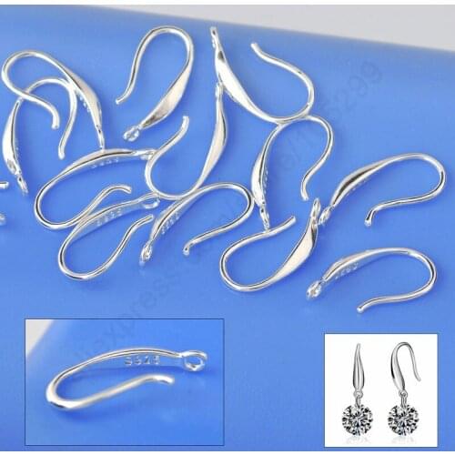Wholesale 50PCS Jewelry Findings Genuine Solid 925 Sterling Silver Earring Smooth Hook Ear Wires Design DIY Swa Crystal CZ