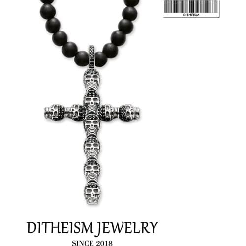Strand Necklace Skull Cross Obsidian Beads, 2018 New Fashion 925 Sterling Silver Jewelry Punk Gift For Men Women Boy Girls