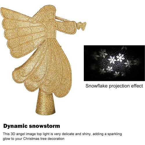 Christmas Tree Angel Topper Projection Light Ornament 3D Glitter Projector Ornament Holiday Festival Decor Gift
