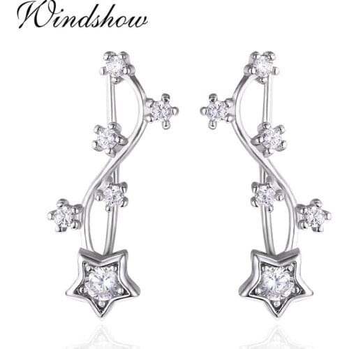 925 Sterling Silver Star Meteor CZ Ear Climber Stud Earrings For Women Girls Jewelry Orecchini Aros Aretes Ear Jacket oorbellen