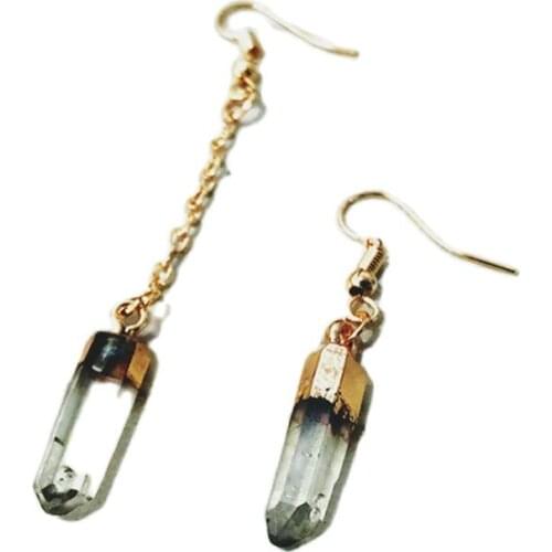 2pcs Natural Crystal Quartz Earrings Small Stone Point Pendulum Column Reiki Healing Jewelry White Quartz Dangle Charm Earrings