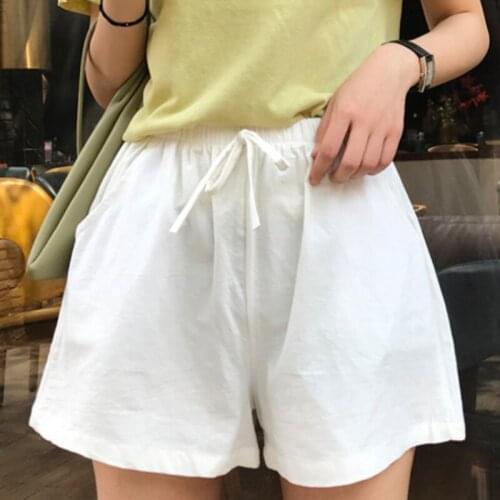 Summer Shorts Women Cotton Linen Shorts Feminino Womens Elastic Waist Home Loose Casual Shorts Plus Size With Pocket