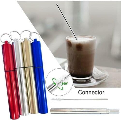 304 Stainless Steel Straws Reusable Drinking Straw High Quality Bent Metal Straw with Cleaner Brush Kitchen Bar Accessories