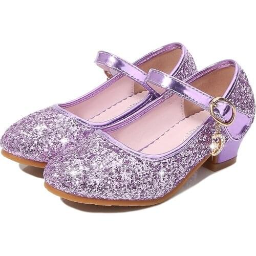 Girls Princess Shoes Sequins Kids Leather Shoes Spring Autumn New Children High Heel Non-Slip Single Shoes E678