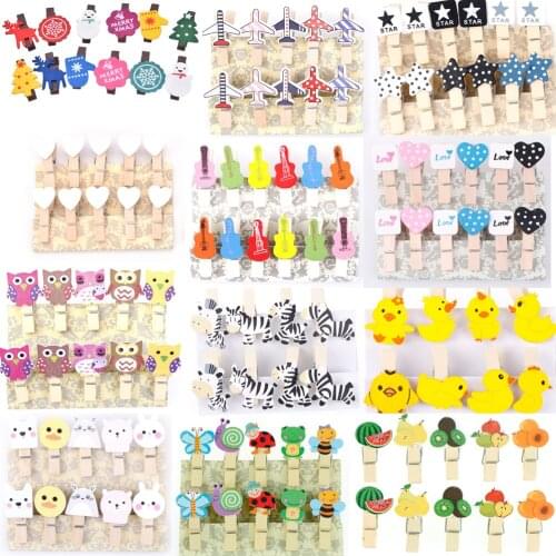 8/10/12 Pcs Christmas Decor Cute Anmal Groom Bride Natural Wooden Clips For Photo Clips Clothespin Craft Decoration Clips Pegs