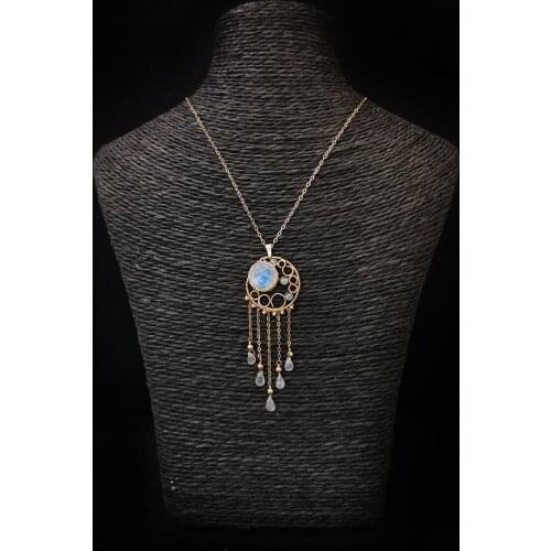 Hand-woven Natural Moonstone Drop Pendant Dreamcatcher Neckalce For Woman 14K Gold Quartz Crystal Luxury Healing Crystal Gift