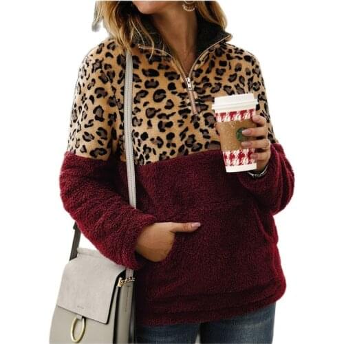 Women Coat Winter Outerwear Fashion Leopard Printed Stitching Coats Winter Warm Zipper Long Sleeve Coat Casual Clothing