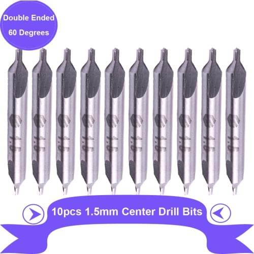 10pcs 1.5mm Center Drill Bits 2 Edges 60 Degrees High Speed Steel Metal Hole Drill Cutter Combined Drill Bits for Reduces Error
