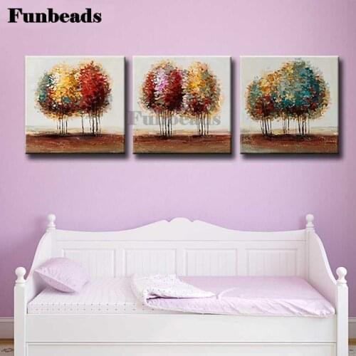 Abstract tree 3 pieces diamond embroidery full round 3d diy diamond painting piece set mosaic cross stitch kit painting FF4018