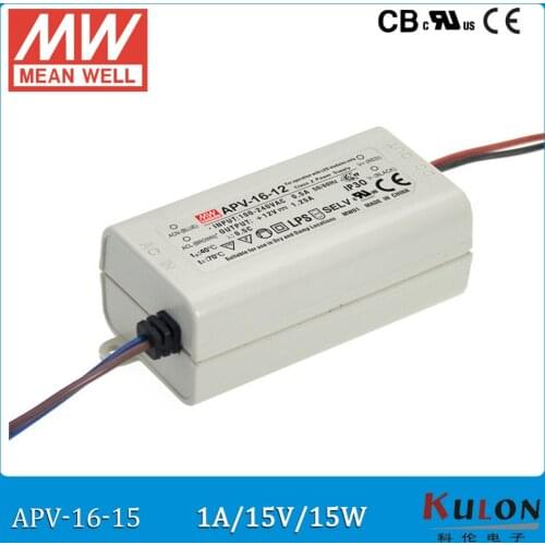 Free Shipping Meanwell LED driver APV-16 Single Output 12W 5V 12V 15V 24V IP42 Lighting Transformers for LED Strip UL CB CE EMC