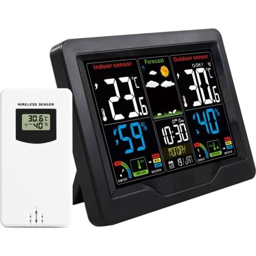 Wireless Weather Forecast Station Clock RF Indoor Outdoor Screen Clock with RF Transmitter Digital Temperature and Humidity