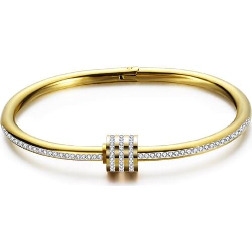 Crystal Beaded Bracelet Bangles For Women Fashion Jewelry Stainless Steel Charm Accessories Bangle