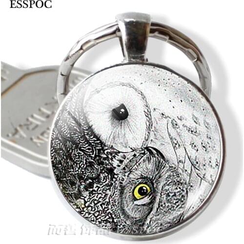 Yin Yang Owl Pendant Keychain Yin Yang Key Chain Rings Zen Spiritual Yoga Jewelry