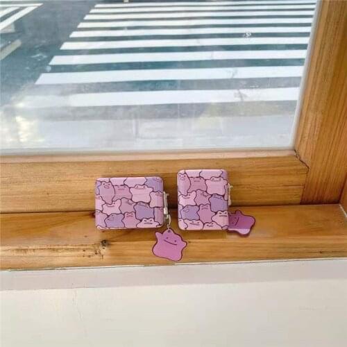 Cartoon Pink Monster Case for AirPods 1 2 Pro Case Cute Purple Bluttooth Earphone Charging Box Cover with KeyChain