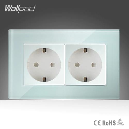Double 16A EU Socket Wallpad White Crystal Glass EU European German Standard Wall Socket Free Shipping