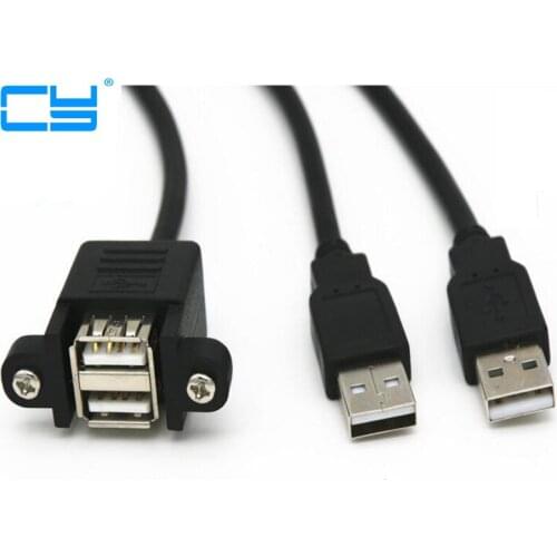 Dual Port USB 2.0 A Male cable to Female M/F Extension Screw Lock Panel Mount 30cm Cable 50cm 0.5m