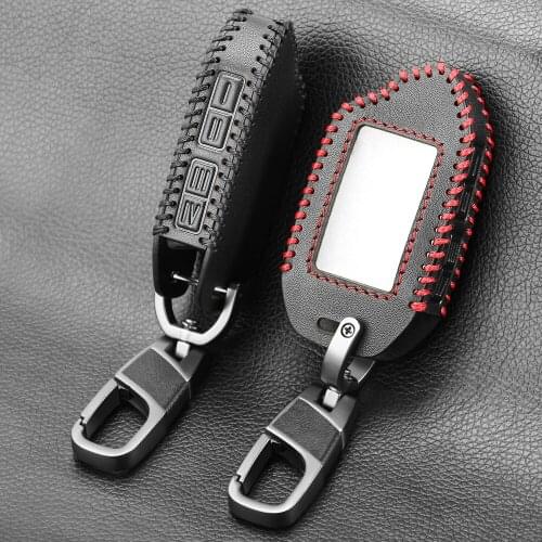 Two Way LCD Remote Fob Leather Key Chain Case Cover For Sher-khan Mobicar A Mobicar B Russian Version 2 Way Car Alarm System