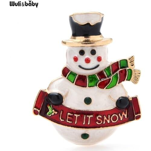 Wuli&baby Enamel Happy Snowman Brooches For Women Men Christmas New Year Gifts Brooch Pins