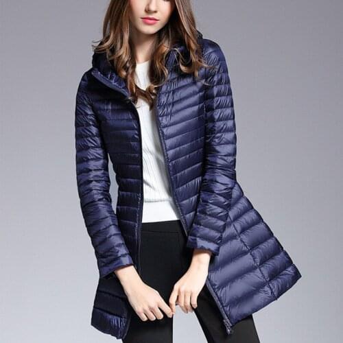 FMFSSOM Autumn 90% Down Light Jacket Women Casual Windproof Long Sleeve Warm Black Slim High Street Outwear Hooded Coats