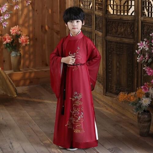 Boy Red Tang Suit For Children Chinese Traditional Costume Spring Summer Hanfu Ancient Stage Outfit Chinese Dress For Kids