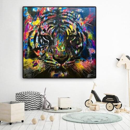 Colorful Tiger Graffiti Art Canvas Painting Animal Posters and Prints Abstract Picture for Living Room Modern Tiger Home Decor