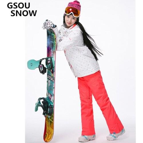 Gsou Snow For Women Ski Jacket Outdoor Winter Ski Suit For Women Waterproof 10000 Windproof Snowboard Coat +Thick warm pants