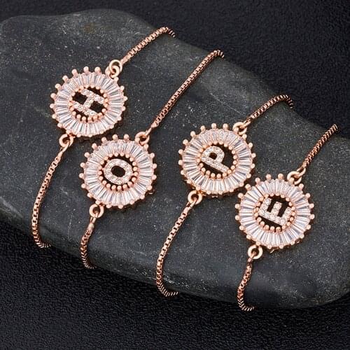 Hot Sale A-Z 26 Initial Letter Charm Name Bracelets Copper Zirconia Adjustable Chain For Women Family Rose Gold Jewelry Gift