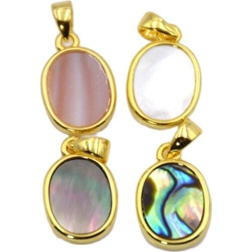 Tiny oval Sea Shell Pendant cute Minimalist Geometric Necklace Accessories Mother of Pearl Jewelry Findings