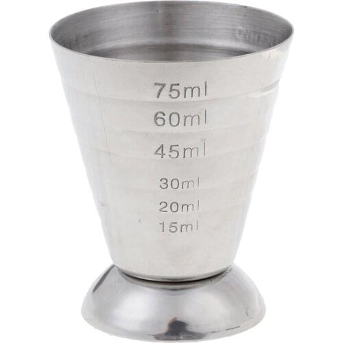 75ml Metal Measure Cup Drink Tool w/ml/oz Shot Ounce Jigger Bar Mixed Cocktail Beaker 0.5-2.5oz / 15-75ml / 1-5Tbsp