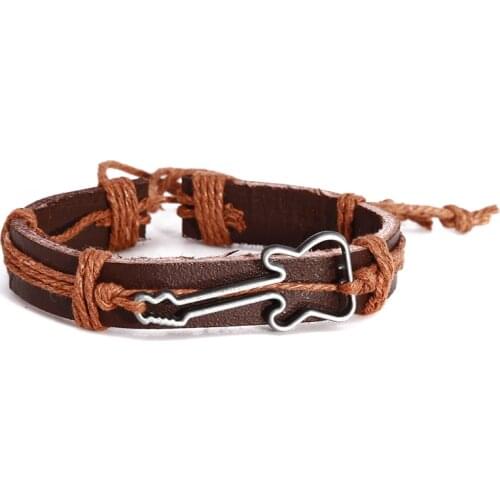 Fashionable New Guitar Shape Charm Weave PU Leather Men Bracelets For Women Homme Femme Male Jewelry