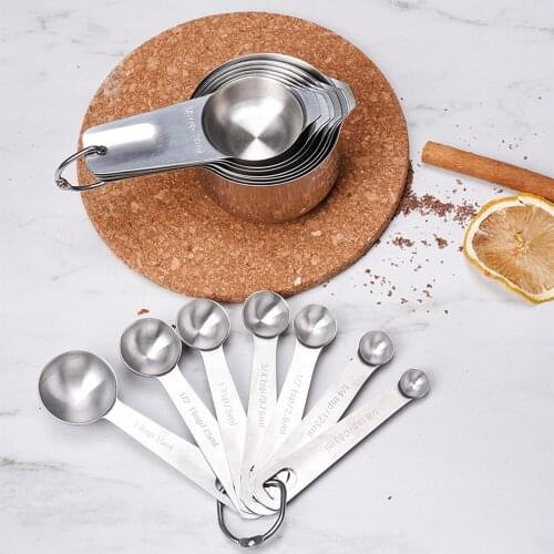 Stainless Steel Measuring Cups and Spoons Set 7 Cup & 7 Spoon Metal Dry Measuring Cups Seasoning Spoon With Scale Kitchen Tool