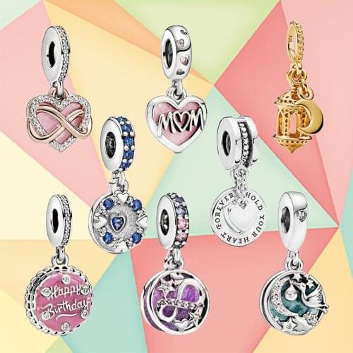 New Fashion S925 Sterling Silver Mothers Day Arabic Lantern, Infinite Heart Shape, Pink Birthday Cake M Ms. Diy Fashion Charm