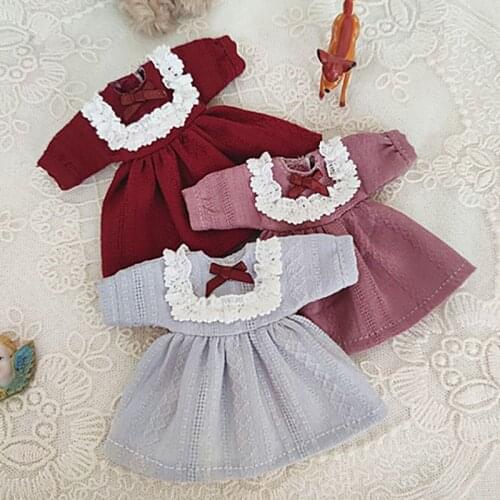 New Mori Style OB BJD Jacquard dress, Doll Clothes Retro Solid Color Skirt for ob11,obitsu11,Molly,1/12bjd Doll Accessories