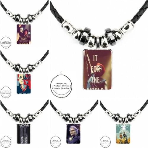 For Unisex Buddhism Jewelry Black Leather Bead Pendant Glass Cabochon Choker Necklace 2018 Gerard Way My Chemical Romance Mcr