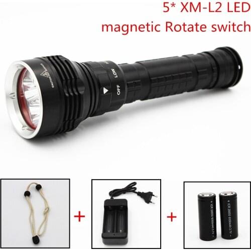 Rechargeable Diving Flashlight 6000LM 5 * XM-L2 LED 3 Modes Light Torch Underwater 100M 18650 or 26650 Battery Charger