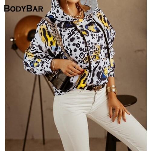 Casual Printed Leopard Print Hooded Sweatshirt Fall/Winter Drawstring Pullover Ladies Pocket Long Sleeves Overiszed Hoodies Tops