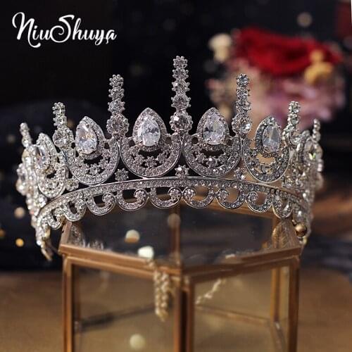 NiuShuya Luxury Tiaras And Crowns CZ Zirconia Princess Pageant Engagement Headband Wedding Evening Dress Bridal Hair Accessories