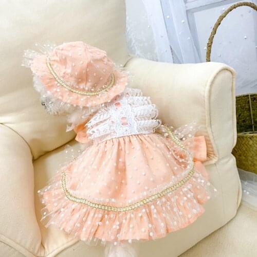 Handmade Dog Clothes Summer Cat Skirt Dog Wedding Dress with Hat Puppy Doggie Costumes Yorkie Pomeranian Poodle Pet Clothing